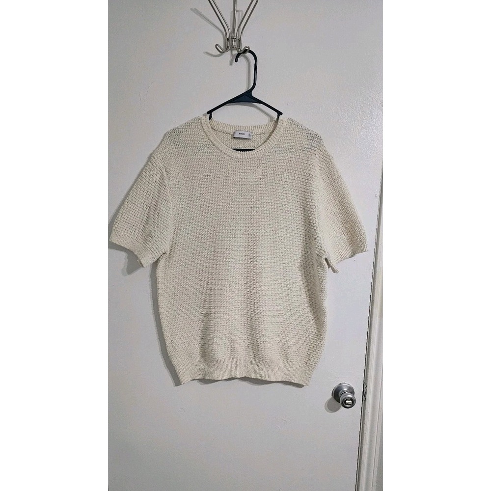MNG Mango Textured Knitted Cardigan Sweater Womens Large Ivory Minimalist Preppy